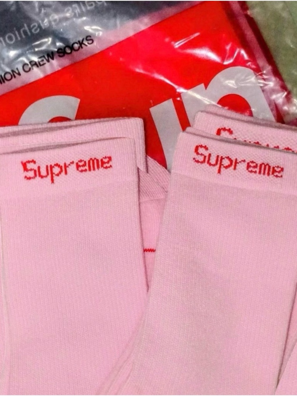 Hanes Pink Crew Socks with Supreme Logo Stitching